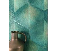Newroom papier peint intissé vert effet 3D cubes Art Déco salon | motif losange à reflets dorés, éclat métallique, papier peint chambre, décoration murale, pour salle à manger