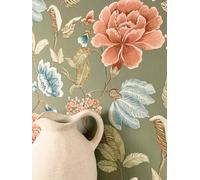 Newroom Papier Peint Intissé Vinyle Vert Fleurs Roses - Romantique Floral 3D Salon Chambre