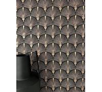 NEWROOM Papier peint Noir Éventails Intissé - Moderne Or Ornements Vintage