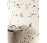 NEWROOM Papier peint Orange Fleur Intissé - Floral Rose Blanc Feuilles Fleurs Romantique