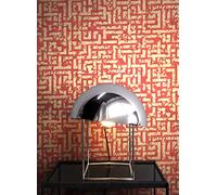 NEWROOM Papier peint Rouge Légèrement Brillant Intissé - Grafique Or Labyrinthe Échantillon Glamour