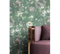 NEWROOM Papier peint Vert Fleur Intissé - Floral Blanc Rose Roses Pivoines Romantique