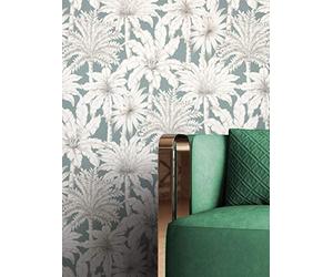 NEWROOM Papier peint Vert Jungle Intissé - Tropical Gris Crème Palmiers Arbre Floral