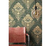 NEWROOM Papier peint Vert Ornement Intissé - Baroque Beige Or Somptuosité Glamour