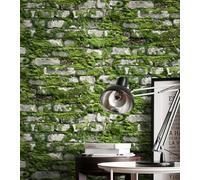NEWROOM Tapete Grün Vlies Steinoptik - Modern Loft Mauertapete mit Moos Naturstein für Wohnzimmer Schlafzimmer