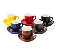 NewSangXia Lot de 6 tasses à expresso colorées de 150 ml avec soucoupes, tasses à café colorées en céramique avec poignée, couleurs assorties