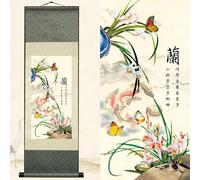 Newscz Decoration Chambre Poster Murale Affiche Decoration Murale Asiatique Peinture sur Rouleau de Soie Botanique Orchidee Decorations Murales pour Decoration Maison Chambre Bureau 92 x 30cm