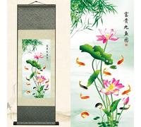 Newscz Decoration Chambre Poster Murale Affiche Decoration Murale Chambre Asiatique Peinture sur Rouleau de Soie Etang Poisson Koï Decorations Murales pour Decoration Maison Chambre Bureau 92 x 30cm
