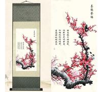 Newscz Decoration Chambre Poster Murale Affiche Decoration Murale Chambre Asiatique Peinture sur Rouleau de Soie Oiseau pie Prune Decorations Murales pour Decoration Maison Chambre Bureau 92 x 30cm