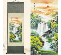 Newscz Decoration Chambre Poster Murale Affiche Decoration Murale Chambre Asiatique Peinture sur Soie Peinture de Paysage Decorations Murales pour Decoration Maison Chambre Bureau 92 x 30cm