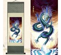 Newscz Decoration Chambre Poster Murale Tableau Decoration Murale Salon Orientale Asiatique Peinture sur Rouleau de Soie Dragon Chinois Decorations Murales pour Deco Maison Chambre 92 x 30cm