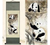 Newscz Decoration Chambre Poster Murale Tableau Decoration Murale Salon Orientale Asiatique Peinture sur Rouleau de Soie Panda Chinois Decorations Murales pour Deco Maison Chambre 92 x 30cm