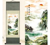 Newscz Decoration Murale Salon - Tableau Deco Orientale - Peinture sur Soie Nature pour Maison - 92 x 30cm