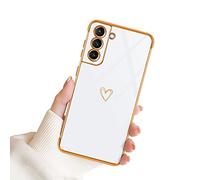 Newseego Compatible avec Samsung Galaxy S22 5G Coque (6.1"), Mignon Motif Coeur d'amour pour Filles Femmes Bord Placage Doré Silicone Antichoc Housse de Protection pour Samsung Galaxy S22-Blanc
