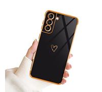 Newseego Compatible avec Samsung Galaxy S22 5G Coque (6.1"), Mignon Motif Coeur d'amour pour Filles Femmes Bord Placage Doré Silicone Antichoc Housse de Protection pour Samsung Galaxy S22-Noir