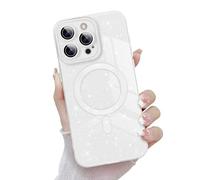 Newseego Coque à Paillettes pour iPhone 15 Pro Max Compatible avec Magsafe, Bling Glue Magnétique Coque pour Filles Femmes, Coque de Protection en TPU Souple Antichoc pour iPhone 15 Pro Max-Blanc