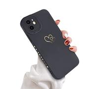 Newseego Coque Compatible avec iPhone 12, Coque Or Mignon Motif Coeur d'amour Coque iPhone 12 en Silicone Liquide Souple avec Petits Coeurs sur Le Côté Coque de Protection Antichoc pour iPhone 12