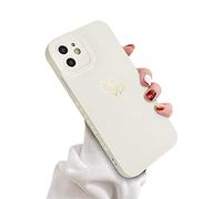 Newseego Coque Compatible avec iPhone 12, Coque Or Mignon Motif Coeur d'amour Coque iPhone 12 en Silicone Liquide Souple avec Petits Coeurs sur Le Côté Coque de Protection Antichoc pour iPhone 12