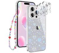 Newseego Coque Compatible avec iPhone 14 Pro, Clear Laser Cute Heart Pattern iPhone Case Femmes Filles Coque en TPU et PC pour iPhone 14 Pro + Chaîne Porte-Bonheur + Protecteur d'objectif【3 PCS】