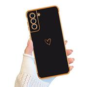 Newseego Coque Compatible avec Samsung Galaxy S21 5G Etui pour Filles Femmes,Mignon Motif Coeur d'amour Housse Bord Placage Doré Silicone Antichoc Housse de Protection pour Samsung Galaxy S21-Noir