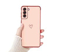 Newseego Coque Compatible avec Samsung Galaxy S21 Plus 5G Etui pour Filles Femmes,Mignon Motif Coeur d'amour Housse Bord Placage Doré Silicone Antichoc Housse de Protection pour Samsung S21 Plus-Rose