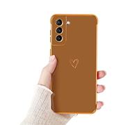 Newseego Coque Compatible avec Samsung Galaxy S21 Plus 5G Etui pour Filles Femmes,Mignon Motif Coeur d'amour Housse Bord Placage Doré Silicone Antichoc Housse de Protection pour Samsung S21 Plus-Brun