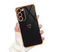 Newseego Coque Compatible avec Samsung Galaxy S23 Plus 5G Etui pour Filles Femmes,Mignon Motif Coeur d'amour Housse Bord Placage Doré Silicone Antichoc Housse de Protection pour Samsung S23 Plus-Noir