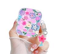 Newseego Coque pour Airpods 2/1, Mignon Fleur Motif Vague Cadre Étui Transparent Souple TPU Antichoc Housse de Protection Protege avec Porte-clés pour Airpods 2eme 1ere Generation