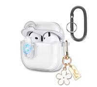 Newseego Coque pour Airpods 4, Transparent Étui avec Serrure TPU Housse avec Mousqueton et Pendentif à fleur Antichoc de Protection Portable Protege Compatible avec Airpods 4eme Generation Transparent