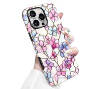 Newseego Coque pour iPhone 16 Pro Max, Doux Motif Floral Blocage des Couleurs Case 6,9 Pouces Housse PC+TPU Colorblock Antichoc Protection pour iPhone 16 Pro Max Fleurs Violettes
