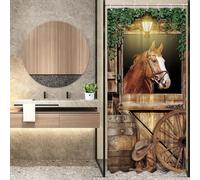 Newsely Petit rideau de douche en forme de porte de grange de cheval occidental pour camping-car, 91,4 x 182,9 cm (l x H) - Style ferme, cowboy, vieil ouest sauvage, ensemble de salle de bain en bois,