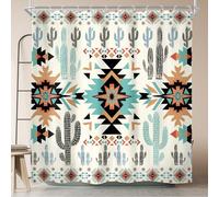 Newsely Rideau de Douche 183 x 183 cm (l x H) Vert Occidental aztèque Style bohème Tribal géométrique Ethnique Ensemble de Salle de Bain américain imperméable Accessoires de décoration d'intérieur