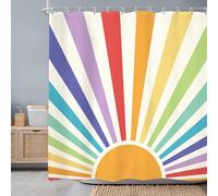 Newsely Rideau de douche bohème des années 70, 183 x 183 cm, motif soleil abstrait, arc-en-ciel, coucher de soleil, mignon, vintage, coloré, ensemble de salle de bain, moderne, groovy, imperméable,