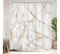 Newsely Rideau de Douche en marbre Blanc et doré, 152,4 x 183 cm (l x H), Motif craquelé, Texture de Luxe, Motif Liquide, géométrique, Ensemble de Salle de Bain Unique, imperméable, Accessoires de