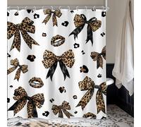Newsely Rideau de Douche imprimé léopard 152,4 x 183 cm pour Femme et Fille avec nœud Papillon rétro Marron guépard Tendance Ensemble de Salle de Bain Vintage Moderne imperméable Accessoires de