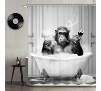 Newsely Rideau de Douche Motif Singe Amusant - 183 x 183 cm - Chimpanzé dans la Baignoire - Noir et Blanc - Motif Animal Sauvage - pour garçons et Hommes - Ensemble de Salle de Bain Moderne et