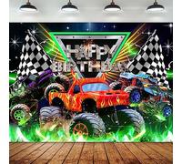 Newsely Toile de fond sur le thème du camion - 17,8 x 12,7 cm - Monstre joyeux anniversaire - Fournitures de fête d'anniversaire - Flamme brûlée - Voiture - Pour garçons et enfants - Décorations de