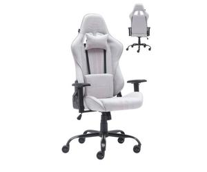 Newskill Kitsune V2 - Chaise Gaming Blanc/Rose en Tissu Respirant avec Coussins Cervical et Lombaire, Inclinable 180°, Roues XL et Charge Max 136 kg