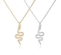 Newsmy Lot de 2 colliers serpent en argent avec pendentif serpent gothique punk doré pour homme et femme (cadeaux de fête des mères), Plaqué or