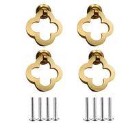 Newsmy Lot de 4 boutons de tiroir en forme de fleur en alliage de laiton massif doré pour armoire de cuisine (4 fleurs améliorées_2 tailles de vis)