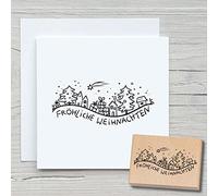 Newstamps - Tampon à motif de Noël joyeux 04 - En bois et caoutchouc - Pour cartes et cadeaux - Tampon en bois pour carte de Noël, l'Avent, l'écriture, le scrapbooking, le tampon textile, la