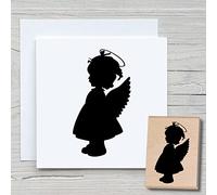 Newstamps Tampon en bois et caoutchouc pour cartes et cadeaux, motif ange fille, tampon en bois pour Noël, carte de Noël, Avent, scrapbooking, tampon textile, décoration, amis