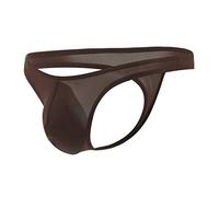 Newsywell Hommes String Soie Glacée Bulge Thong Stretchy Bikini Respirant Slip Low Rise Underwear sous-vêtements Pouch Briefs Café X-Large