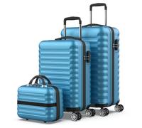 NEWTECK Lot de Valises de Voyage Rigides Bleu, Moyenne (53/63cm) et Trousse de Toilette. 4 Roues, ABS, Robustes, Durables et Légères. Serrure à Combinaison