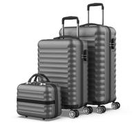 NEWTECK Lot de Valises de Voyage Rigides Gris, Moyenne (53/63cm) et Trousse de Toilette. 4 Roues, ABS, Robustes, Durables et Légères. Serrure à Combinaison