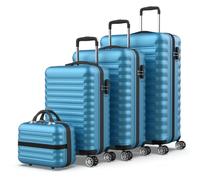 NEWTECK NUMADA - Lot de 4 Valises (53/63/75cm) et Trousse de Toilette Mod Blau, ABS, Rigide, Résistant, 4 Doubles Roues, Léger, Serrure à Combinaison latérale