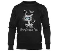 Newtee Chat Noir Ça Va Je Vais Bien Sweat Noir Unisexe À Col Rond Unisex Black Sweatshirt Crewneck
