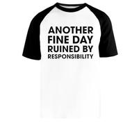 Newtee Encore Une Belle Journée Gâchée par Les Responsabilités T-Shirt Baseball Blanc Unisexe Manches Courtes Noir Unisex White Baseball T-Shirt Black Short Sleeve