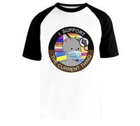 Newtee I Support The Current Thing T-Shirt Baseball Blanc Unisexe Manches Courtes Noir