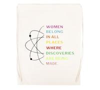 Newtee Les Femmes Ont Leur Place En Science Sac De Sport Beige Sac De Sport Réutilisable En Coton Avec Cordon De Serrage Beige Gym Bag Cotton Reusable Drawstring Sport Bag